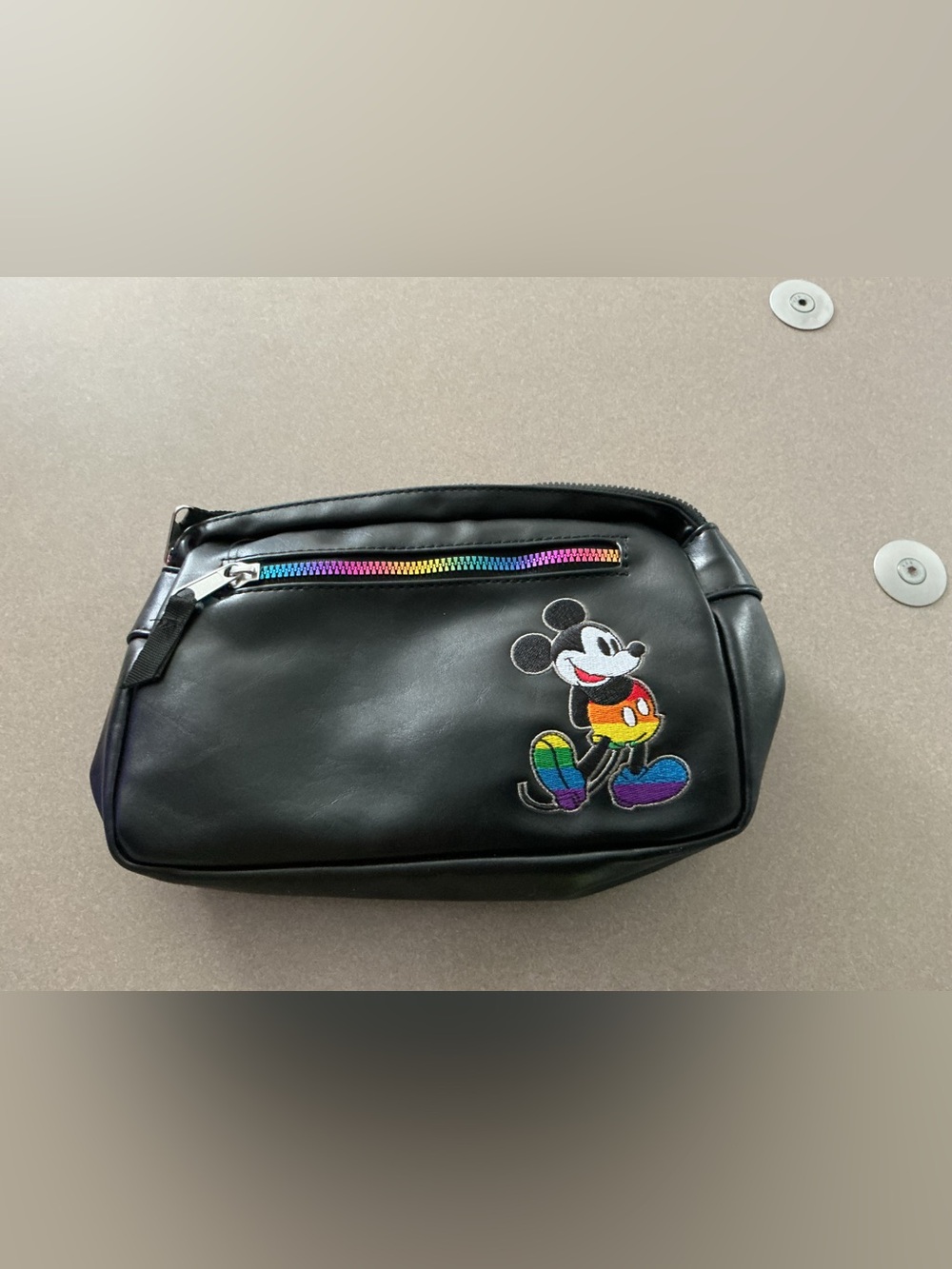 Disney Black Faux Leather Mickey Rainbow Zip Belt Bag